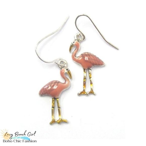 Pretty Pink Flamingo Enamel Earrings - Picture 1 of 2